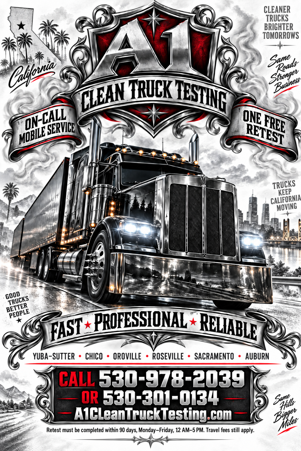 A1 Clean Truck Testing chrome semi-truck artwork